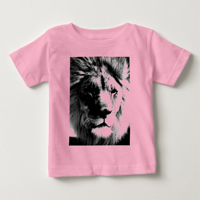 T-shirt Pour Bébé Lion noir et blanc (Devant)