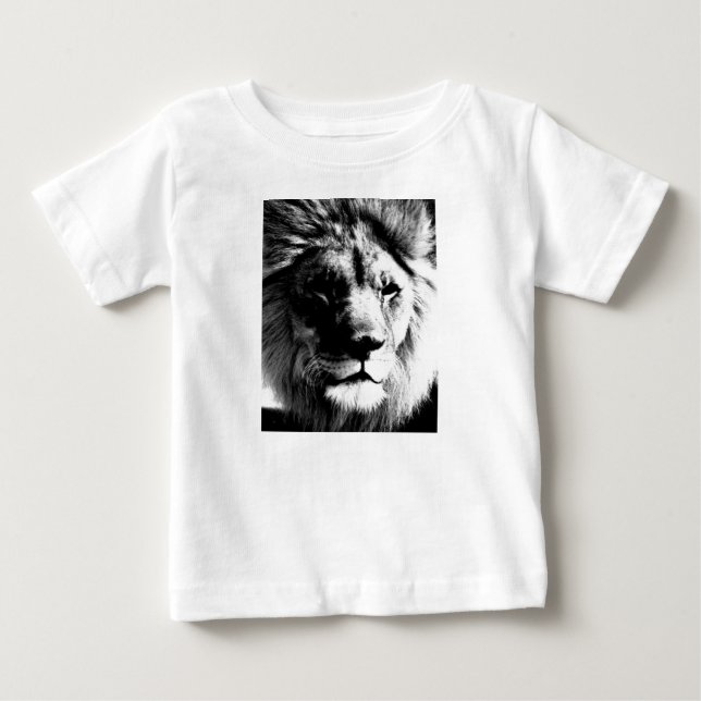 T-shirt Pour Bébé Lion noir et blanc (Devant)