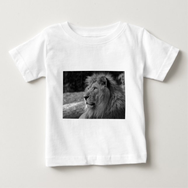 T-shirt Pour Bébé Lion noir et blanc - Animal sauvage (Devant)
