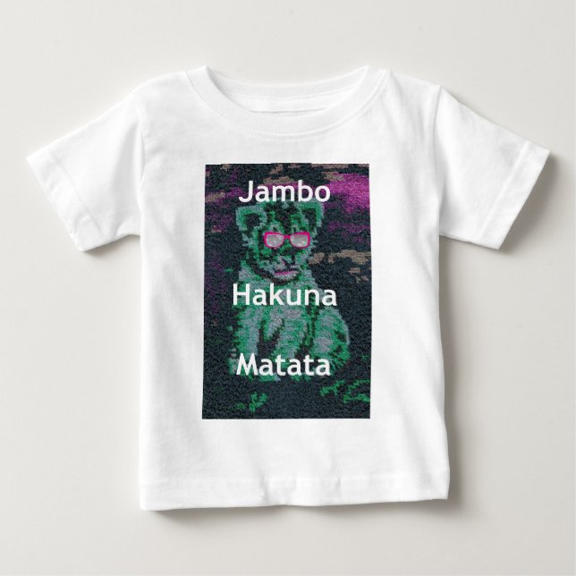 T-shirt Pour Bébé Lion vert avec lunettes roses "Hakuna Matata" Art (Devant)