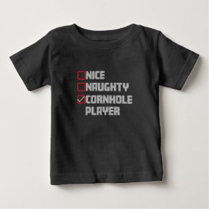 T-shirt Pour Bébé Liste de joueurs de cornhole Nice Naughty Noël dég