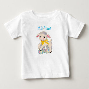 T-shirt Pour Bébé Little Lamb jaune ruban nom personnalisé