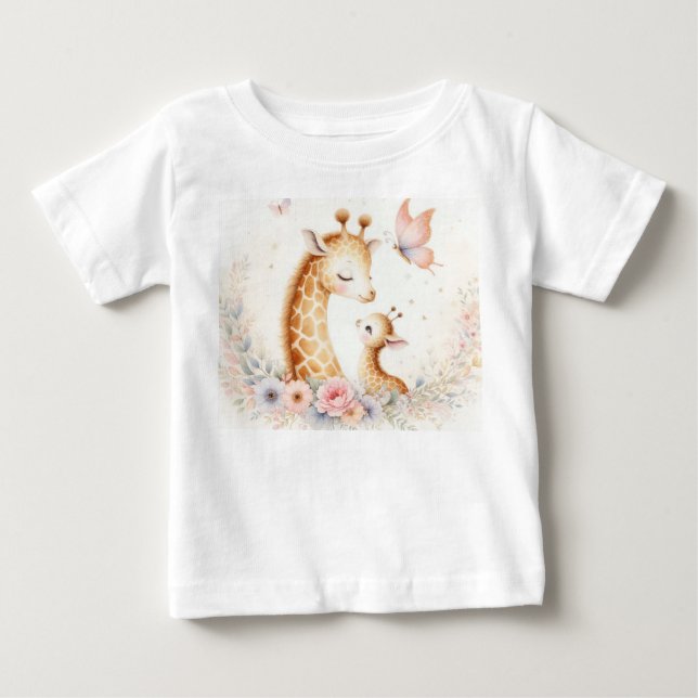 T-shirt Pour Bébé Livre D'Histoire Bois Bébés Giraffe Et Bébé (Devant)