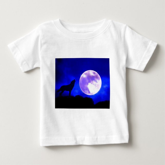 T-shirt Pour Bébé Loup hurlant à la lune (Devant)