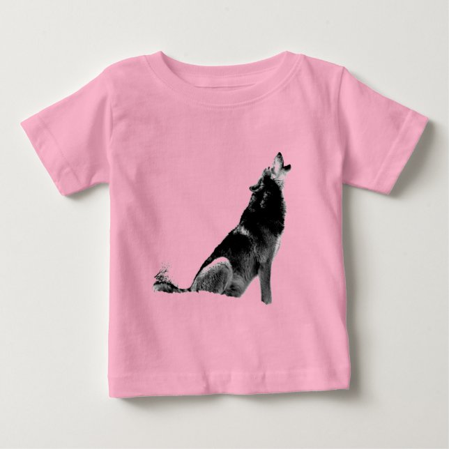 T-shirt Pour Bébé Loup hurlant noir blanc (Devant)