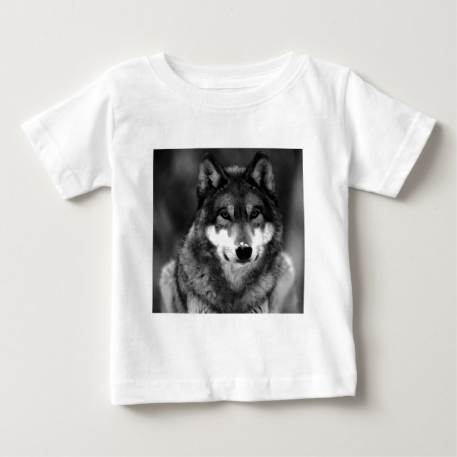 T-shirt Pour Bébé Loup noir et blanc (Devant)