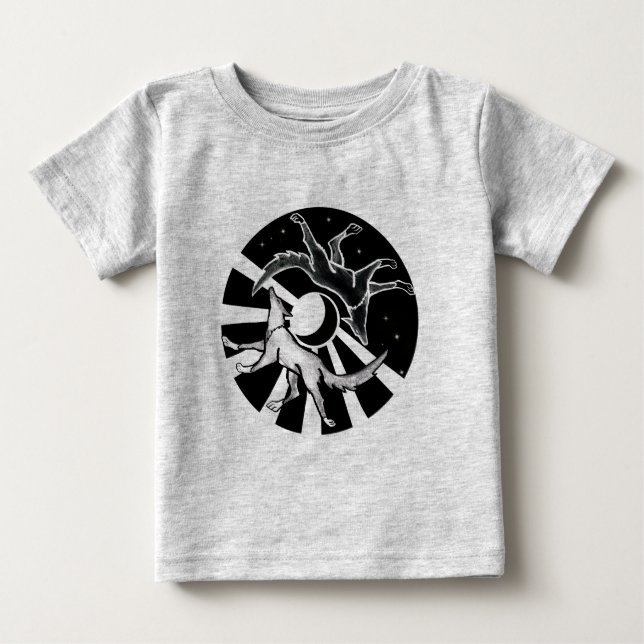 T-shirt Pour Bébé Loups du soleil et de la lune (Devant)