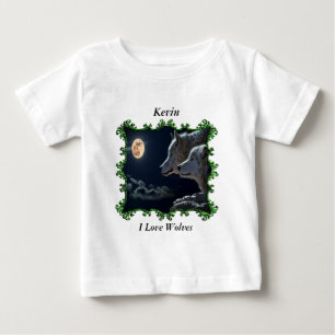 T-shirt Pour Bébé Loups gris regardant vers la pleine lune