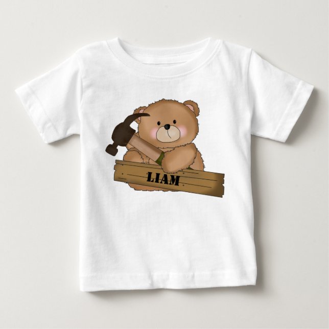 T-shirt Pour Bébé L'ours du constructeur de Liam Cadeaux personnalis (Devant)
