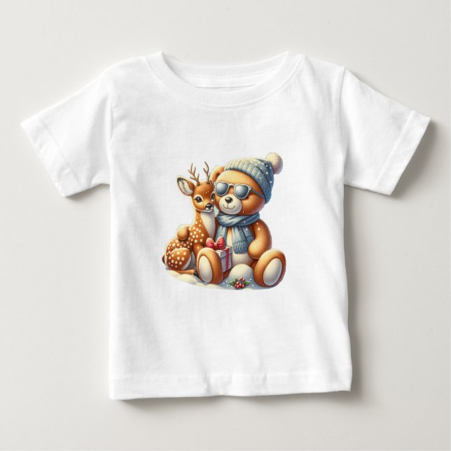T-shirt Pour Bébé L'Ours et son Chevalier dans la neige (Devant)