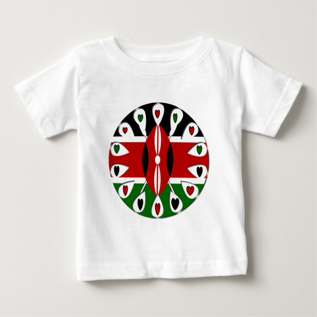 T-shirt Pour Bébé Lovely Hearts Kenya : Drapeau Art Motif (Devant)