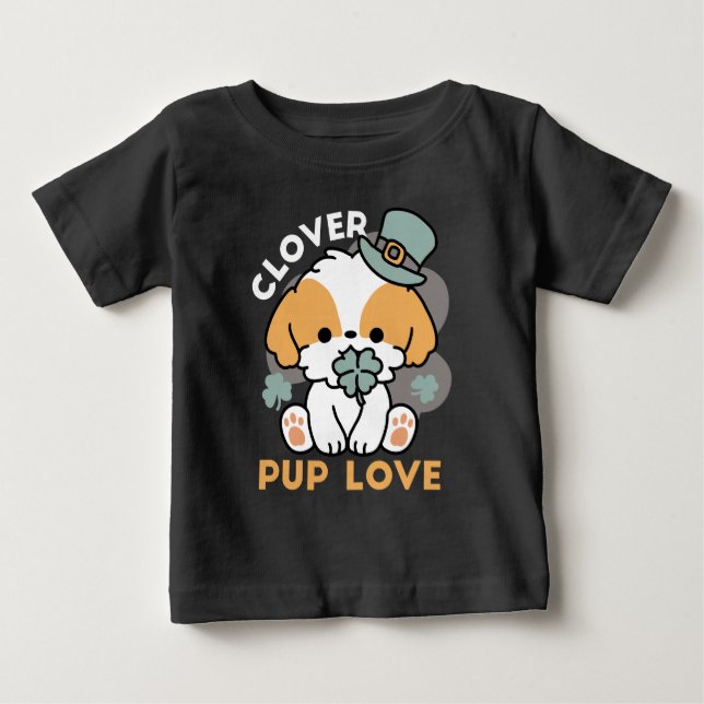 T-shirt Pour Bébé Lucky Pup with Clover - St. Patrick's Day Cadeau (Devant)