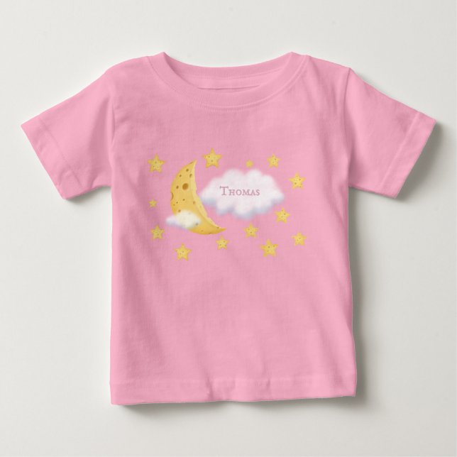 T-shirt Pour Bébé Lune Cheesy & Étoiles Fluffy Personnalisé Cloud Cu (Devant)