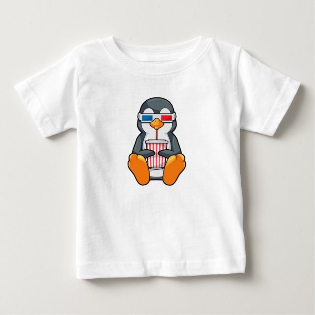 T-shirt Pour Bébé Lunettes de cinéma Penguin Coupe de boisson (Devant)