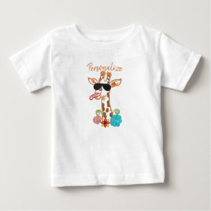 T-shirt Pour Bébé Lunettes de soleil en Giraffe soyeux Visage drôle 