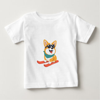 T-shirt Pour Bébé Lustiger Corgi sur skis