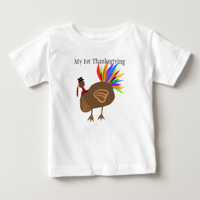 T-shirt Pour Bébé Ma 1ère Turquie Thanksgiving Ressent un Casquette  (Devant)