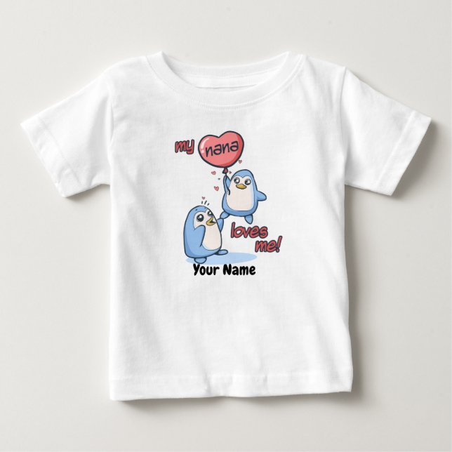 T-shirt Pour Bébé Ma Nana M'Aime Les Pingouins (Devant)