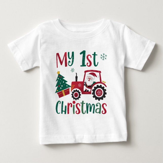 T-shirt Pour Bébé Ma première ferme de tracteurs Père Noël mignonne  (Devant)