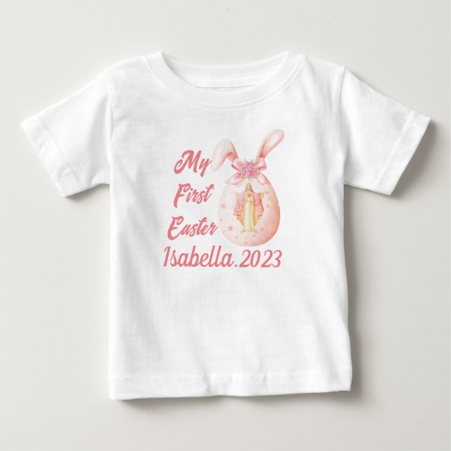 T-shirt Pour Bébé Ma première religieuse de Pâques Jésus Lapin Oeufs (Devant)