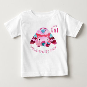 T-shirt Pour Bébé Ma première Saint-Valentin Éléphant bébé rose