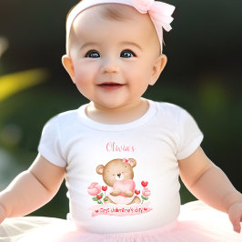 T-shirt Pour Bébé Ma première Saint Valentin Nom personnalisé Rose
