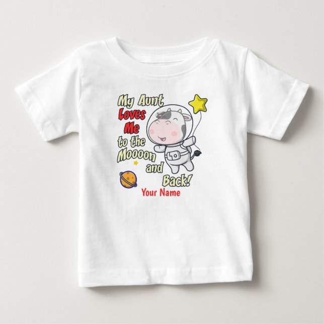 T-shirt Pour Bébé Ma tante m'aime l'astronaute de vache (Devant)