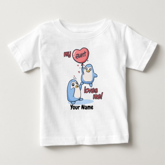T-shirt Pour Bébé Ma tante m'aime les pingouins (Devant)