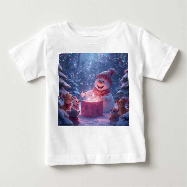 T-shirt Pour Bébé Magical Snowman Christmas Gift Scene (Devant)