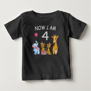 T-shirt Pour Bébé Maintenant j'ai 4 ans 4e anniversaire au zoo