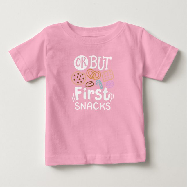 T-shirt Pour Bébé Mais les premiers snacks (Devant)