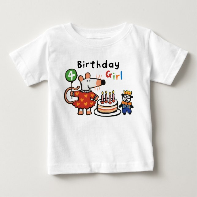 T-shirt Pour Bébé Maisy Birthday Girl, 4 Ans (Devant)
