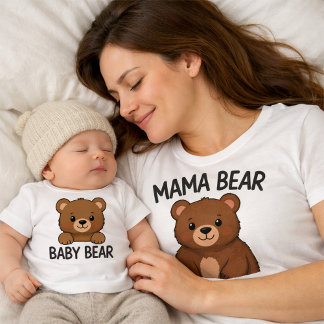 T-shirt Pour Bébé Mama Bear and Baby Bear