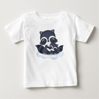 T-shirt Pour Bébé Maman et bébés ratons laveurs dessin animé mignon