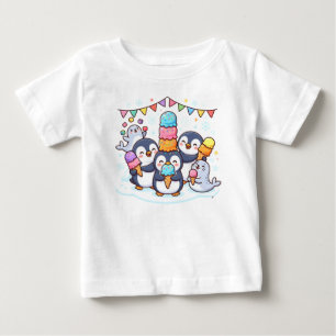 T-shirt Pour Bébé Manchots adorables mangeant de la glace arc-en-cie