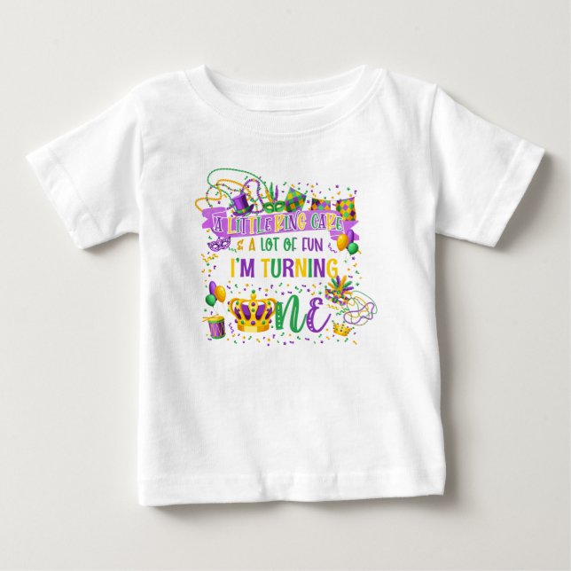 T-shirt Pour Bébé Mardi Gras 1er anniversaire (King Cake & Fun) (Devant)