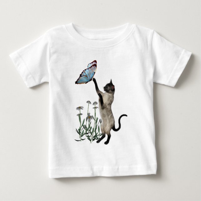 T-shirt Pour Bébé Marguerite de papillons de chats de Siamèse (Devant)