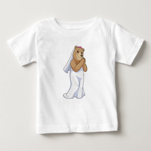 T-shirt Pour Bébé Mariée ours avec voile (Devant)