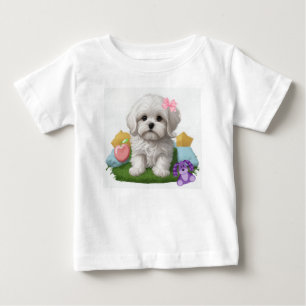 T-shirt Pour Bébé Marionnette maltaise assise avec ses jouets