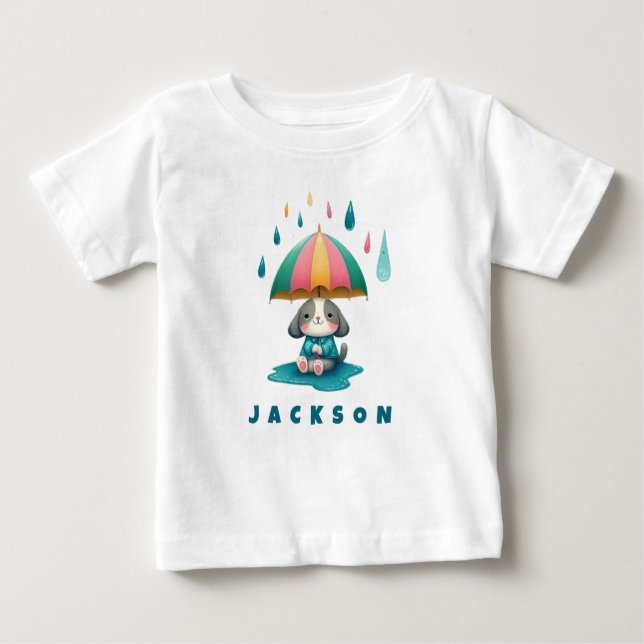 T-shirt Pour Bébé Marionnette mignonne avec parapluie assise dans un (Devant)