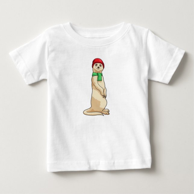 T-shirt Pour Bébé Meerkat avec Casquette et Écharpe (Devant)