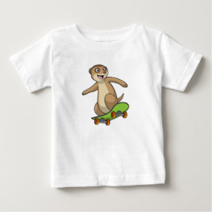 T-shirt Pour Bébé Meerkat comme Patineur avec Skateboard