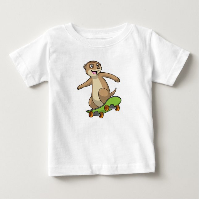 T-shirt Pour Bébé Meerkat comme Patineur avec Skateboard (Devant)