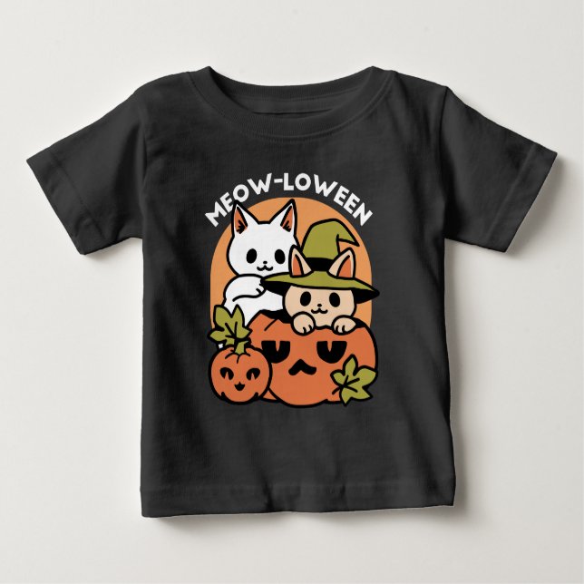 T-shirt Pour Bébé Meow-Loween - Festive Halloween Conception de chat (Devant)