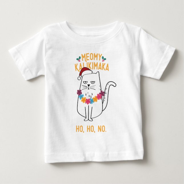 T-shirt Pour Bébé Meowy Kalikimaka Funny Chat Santa Hat Noël (Devant)