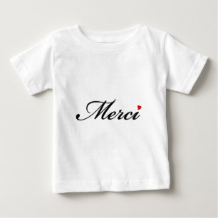 T-shirt Pour Bébé Merci, art français de mot avec le coeur rouge