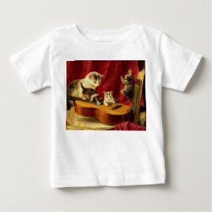 T-shirt Pour Bébé Mère Chat et chatons Jouer avec la guitare