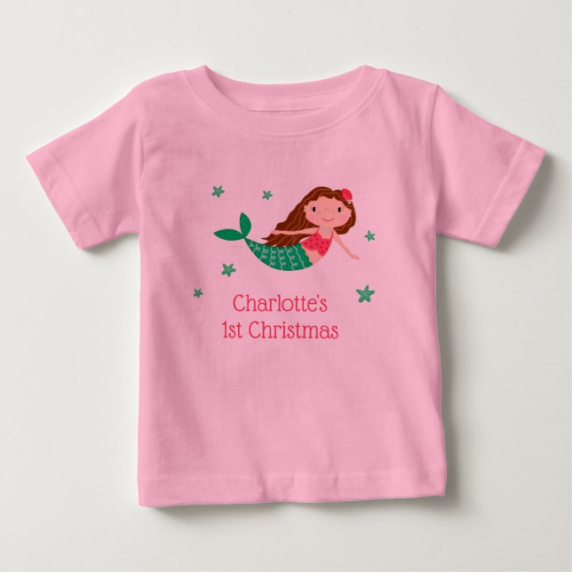 T-shirt Pour Bébé Mermaid Cute 1er Noël (Devant)