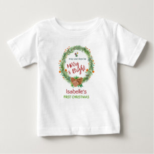T-shirt Pour Bébé Merry & Bright Pine Aiguille Wreath First Christma