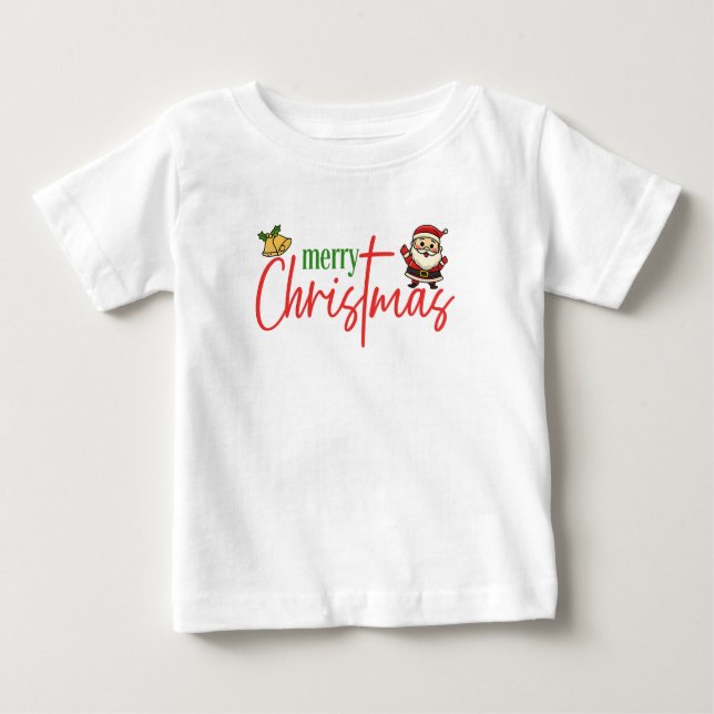 T-shirt Pour Bébé Merry Christmas Cute Santa Script Tee (Devant)
